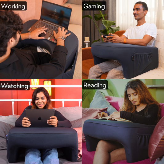 Happy elbows Large Grey Lap Desk Pillow - (For Waist size upto 42 Inch)